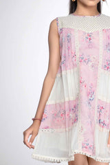 Pink Printed Casual Sleeveless Frock For Girls