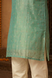 Boys Ethnic Mint Green Crushed Tissue Embriodered Kurta Pajama Set