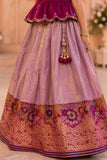 Wine Embroidered Pattu Pavadai Set with Zari Work For Girls