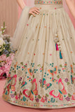 Beige Multi-Color Butterfly Sequins Embroidered Lehenga Choli Set for Girls