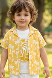 Boys Yellow Tropical Printed Shirt with T-Shirt & White Shorts Co-Ord Set