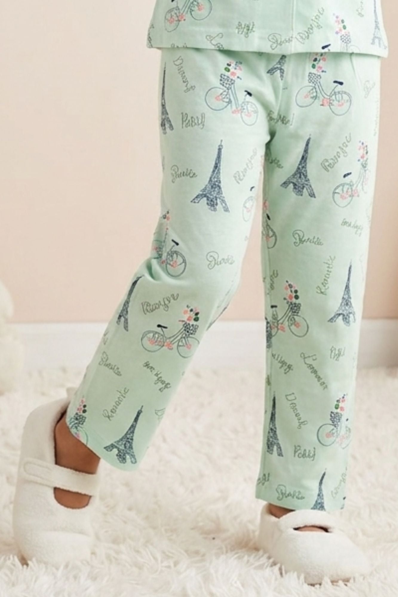 Girls Mint Green Paris Print  Night Suit Set