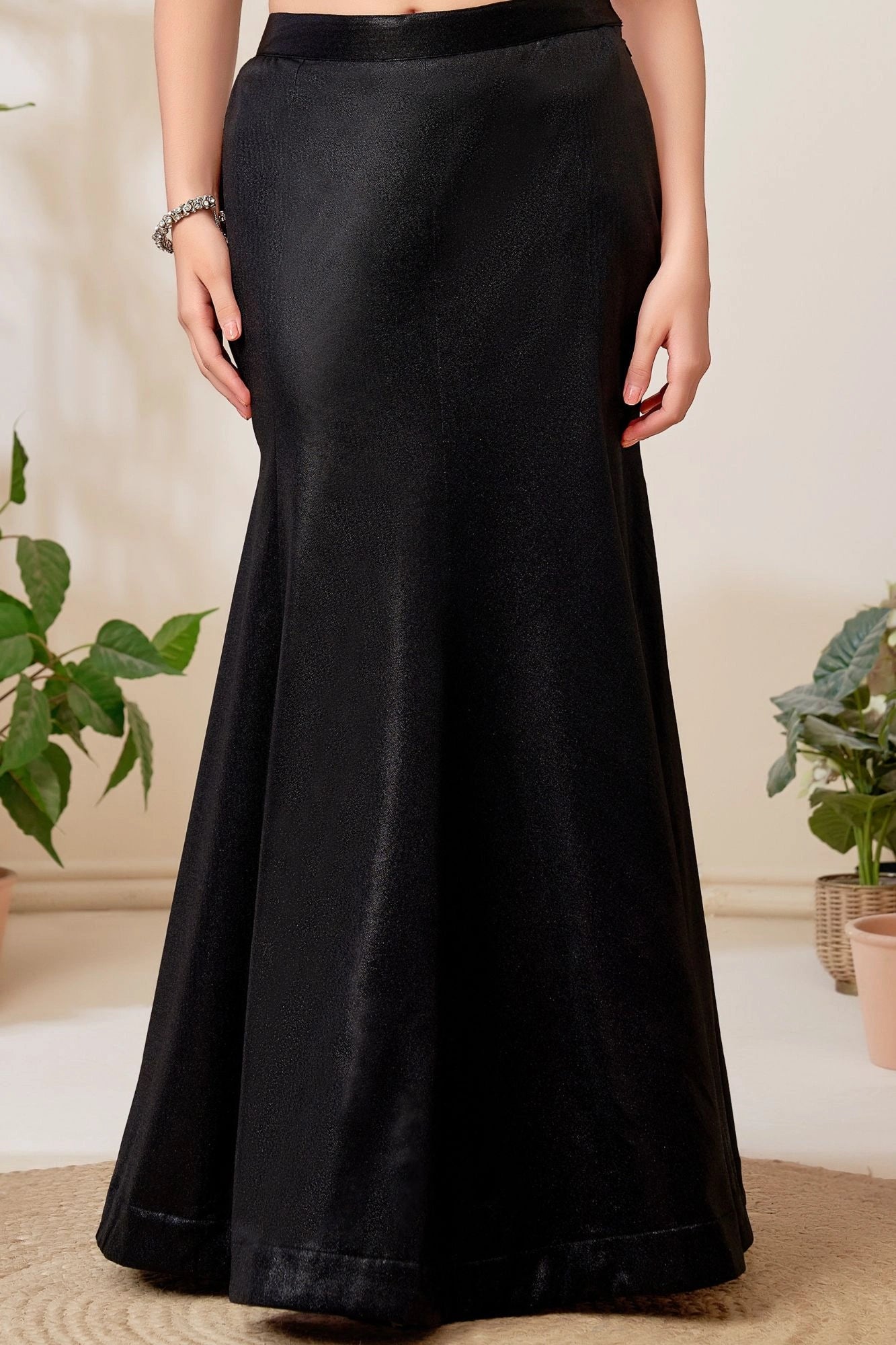Black Beaded Crop Top & Flared Skirt Lehenga Set for Girls