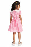 Pink Checked And Embroidery Frock For Girls