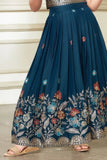 Peacock Blue Floral Embroidered Ethnic Lehenga Choli for Girls