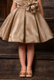 Girls Champagne Gold Sequin Floral Applique Party Wear Frock