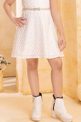 Trendy White Thread Work Dress For Girls