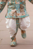 Aqua Blue Patchwork Printed Kurta Dhoti Set for Boys