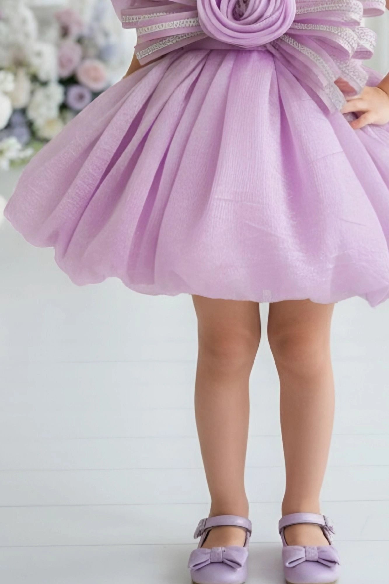 Lilac Party Frock with 3D Rosette Bow For Girls