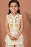 Beige Embroidered Palazzo Set For Girls