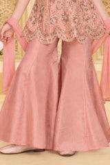 Girls Elegant Pink Floral Embroidered Palazzo Set