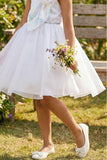 White Party Frock With Sequin Bow And 3D Flower Detail For Girls