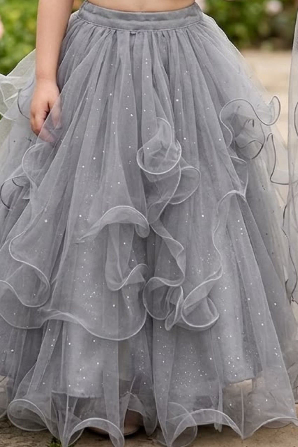 Dusty Grey Floral Ruffle Lehenga Choli For Girls