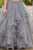 Dusty Grey Floral Ruffle Lehenga Choli For Girls