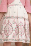 Pink And Cream Printed Casual Dress With Overcoat For Girls