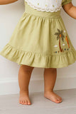 Olive Green Embroidered Cotton Frock With Puff Sleeves For Girls