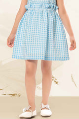 Blue And White Checked Cotton Frock For Girls