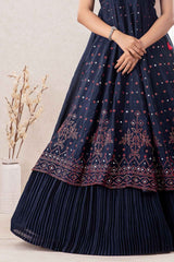 Navy Blue Sequin And Mirror Work Lehenga Choli Set For Girls