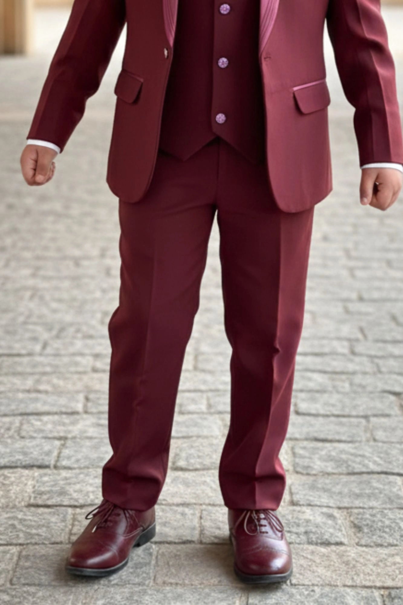 Maroon Premium Embroidered 5-Piece Suit Set For Boys