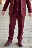 Maroon Premium Embroidered 5-Piece Suit Set For Boys