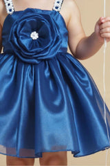 Peacock Blue Floral Embellished And Pearl Work Frock For Girls
