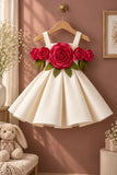 Girls Fawn 3D Floral Applique Party Wear Frock