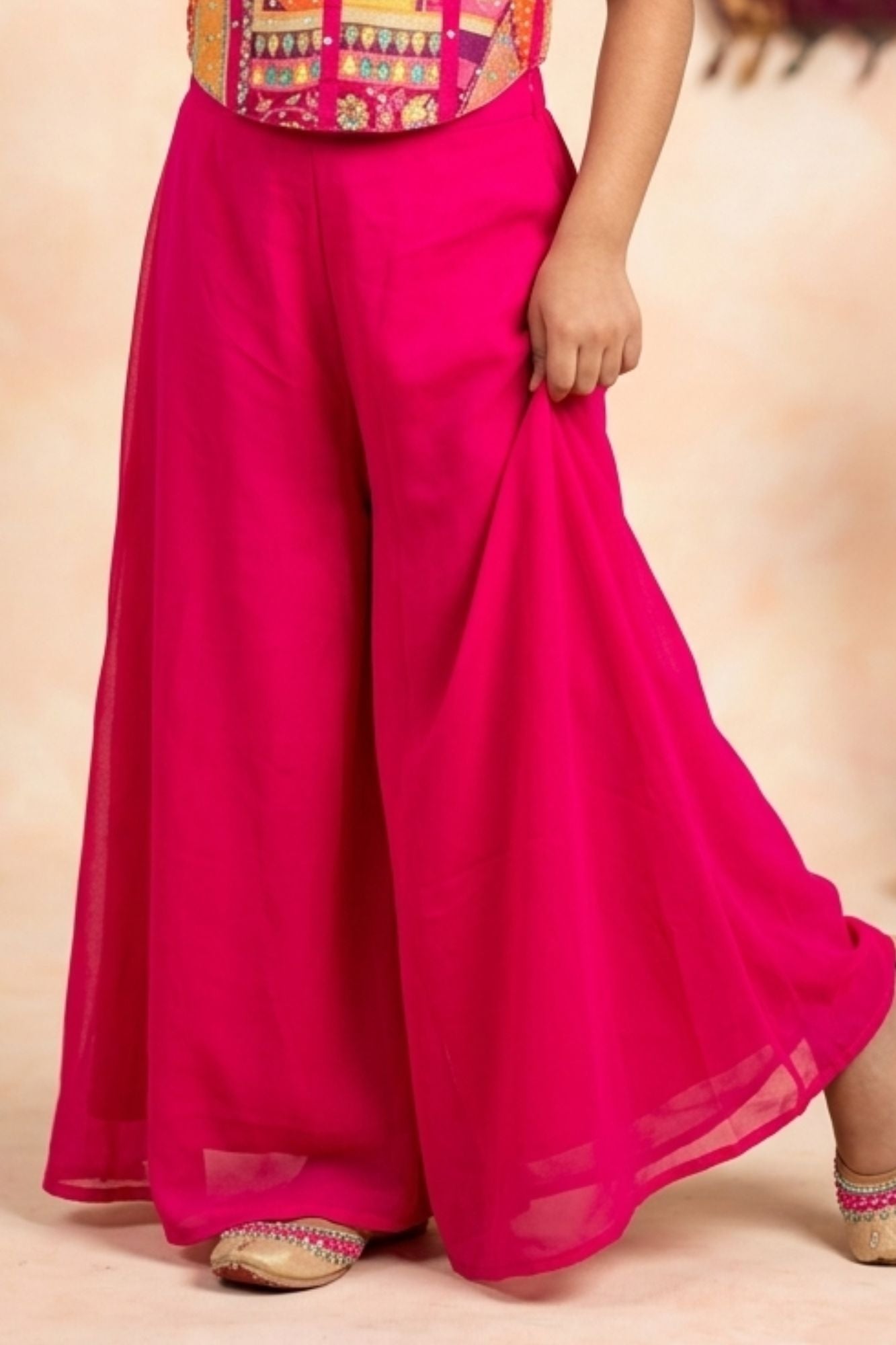 Rani Pink Embroidered Palazzo Set For Girls