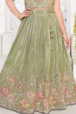 Girls Green Floral Embroidered Lehenga Choli Set
