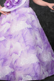Lavender Floral Appliqué Party Wear Gown For Girls