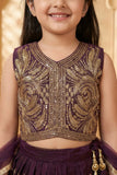 Girls Wine Embroidered Lehenga Choli with Dupatta