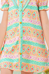 Pista Green Printed Dress With Lace On Yoke A Line For Girls