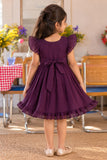 Girls Deep Purple Floral Embroidered Flared Dress