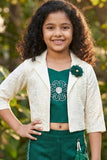 Teal Green Co-Ord Set with Lace Cropped Jacket For Girls