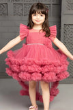 Pink Ruffle Tail Back Dress For Girls