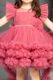 Pink Ruffle Tail Back Dress For Girls