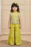 Lemon Yellow Embroidered Sharara Set With Dupatta For Girls