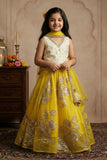 Girls Lime Yellow Sequin Embroidered Lehenga Choli Set
