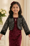 Wine Velvet Dress Set with Printed Shrug