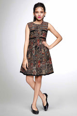 Black Motif Printed Causal Wear Frock For Girls