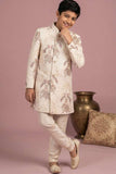 Ivory Heritage Embroidered Sherwani Set For Boys