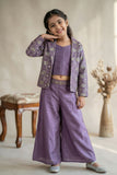 Lavender Embroidered Crop Top and Jacket Palazzo Set For Girls