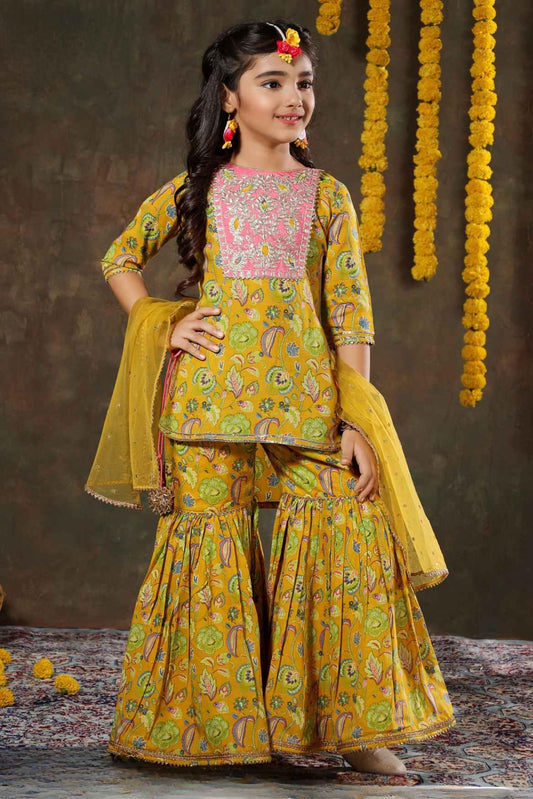 Jacquard Embroidery Sharara Suit In Teal Blue Colour