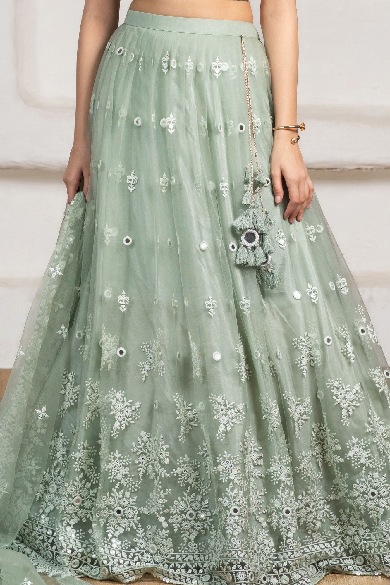 Sea Green Embroidered Lehenga Choli Set with Dupatta For Girls