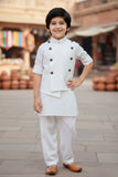 White Pathani Stylish Kurta jacket Set For Boys
