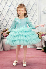 Blue Shimmer Frock With Multi Layered For Girls