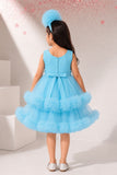 Sky Blue Sequined Ruffles Party Wear Frock for Girls