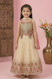 Ivory And Rani Pink Embroidered Lehenga Choli Set With Dupatta For Girls
