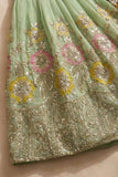 Pista Green Floral Embellished Lehenga Choli Set
