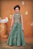 Girls Sage Green Embroidered Palazzo Set With Dupatta