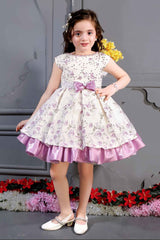 Floral Printed Lavender Partywear Frock For Girls